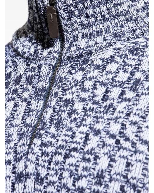 Tod's Blue Half-Zip Textured Wool Sweater for men