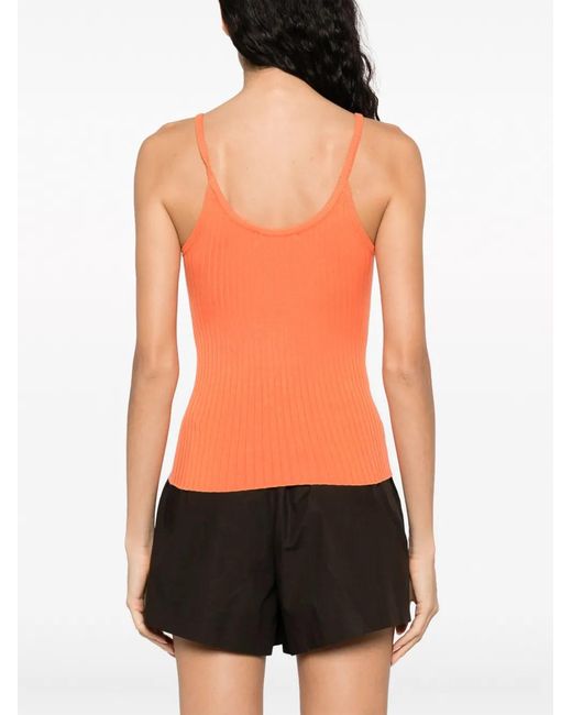 Sporty & Rich Orange Ribbed-Knit Logo-Patch Top