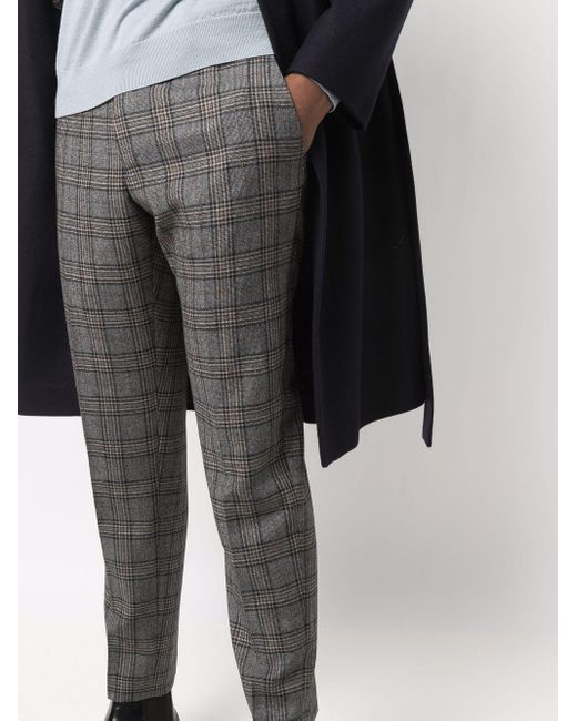 PT01 Gray Plaid Check Pattern Trousers for men