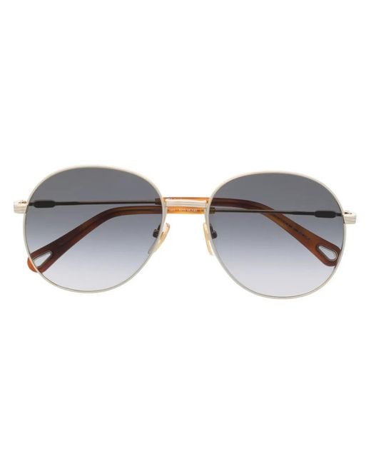 Chloé Gray Logo-Engraved Pilot-Frame Sunglasses