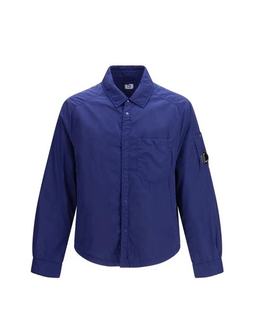 C P Company Blue Chrome-R Padded Lens Shirt Jacket for men