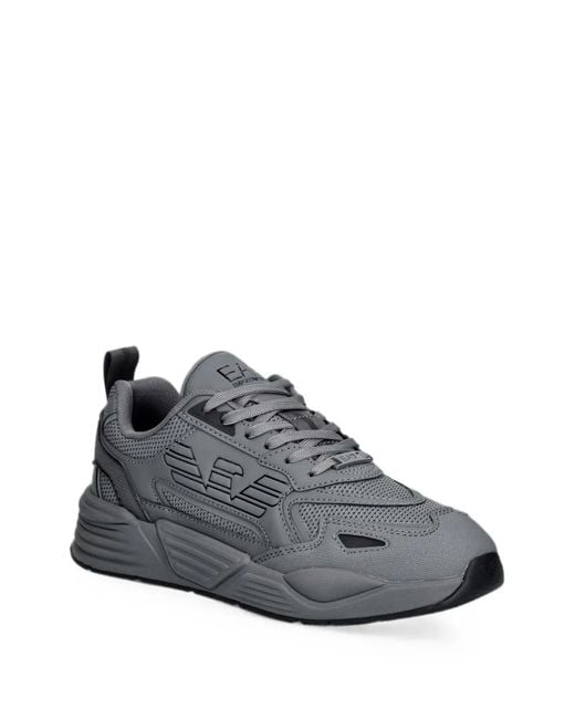 EA7 Gray Logo-Patch Panelled Sneakers for men