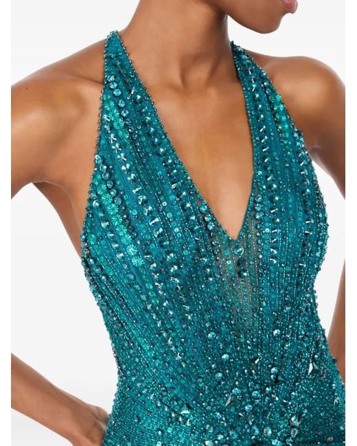 Jenny Packham Blue Verziertes Lana Neckholder-Maxikleid