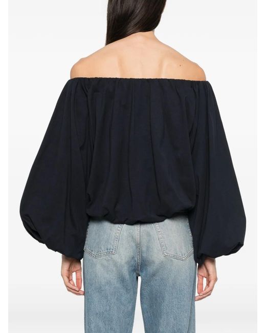 Dorothee Schumacher Black Off-Shoulder Balloon-Sleeve Top