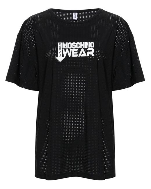 Camiseta perforada con logo estampado Moschino de color Black