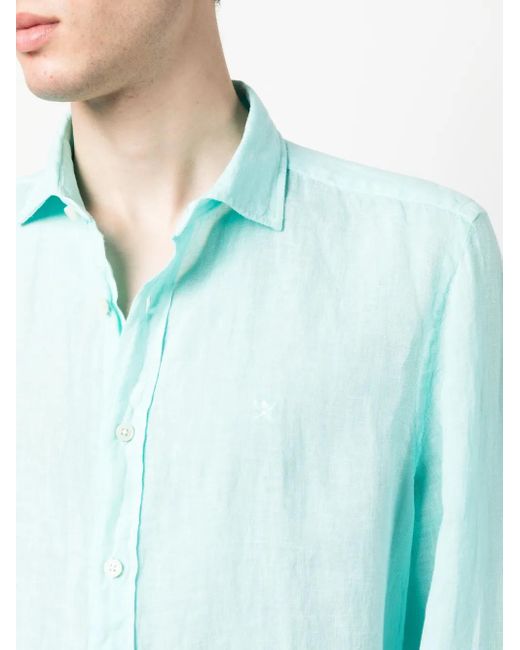 Hackett Blue Logo-Embroidered Linen Shirt for men