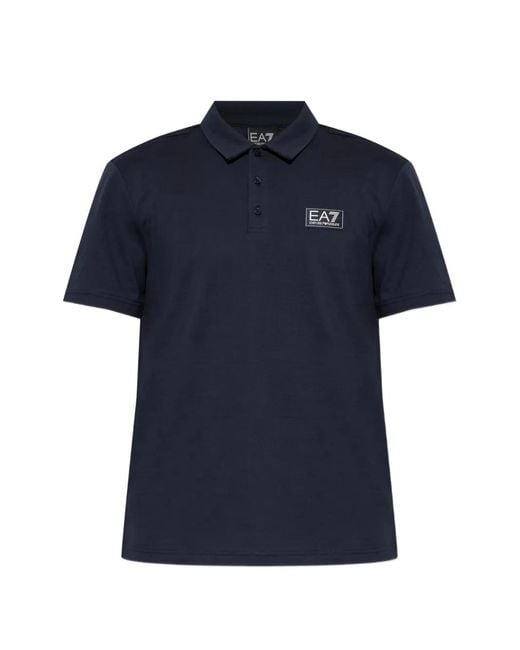 EA7 Blue Logo-Patch Polo Shirt for men