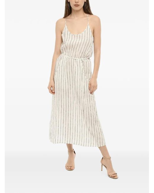 Woolrich White Belted Striped Midi Dress