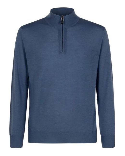 Canali Blue High-Neck Half-Zip Sweater for men