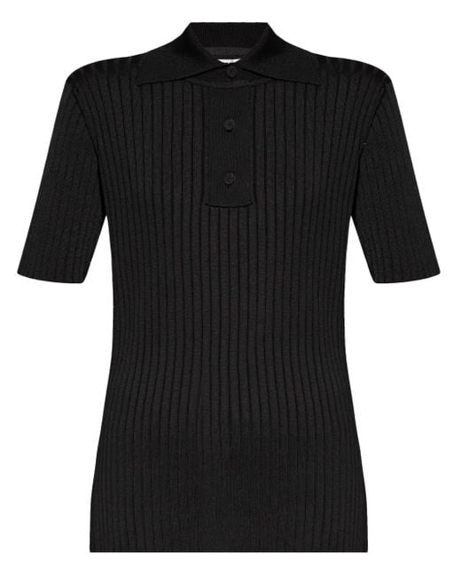 Jil Sander Black Ribbed Polo Top