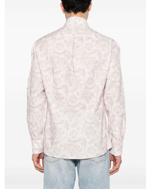Brunello Cucinelli White Paisley-print Cotton Shirt for men