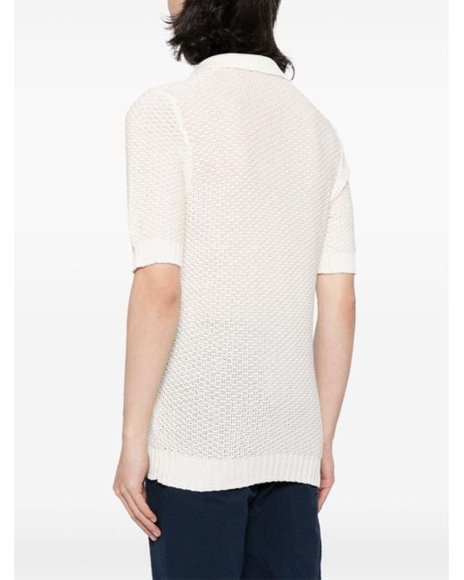 Tagliatore White Asher Crochet-knit Polo Shirt for men