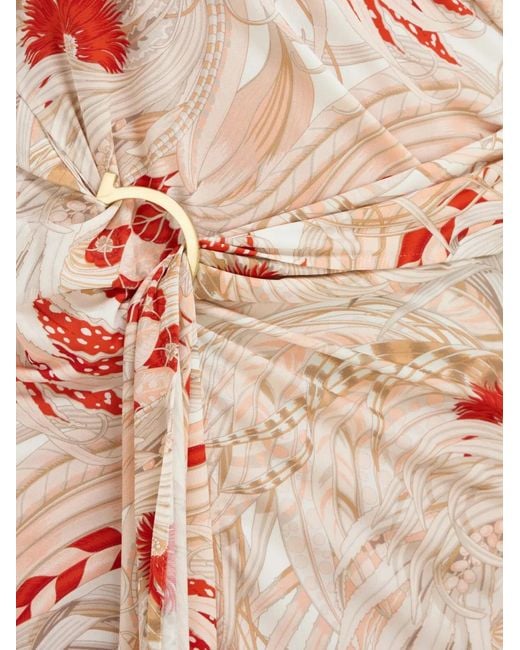Ferragamo Pink Rooster Print Draped Dress