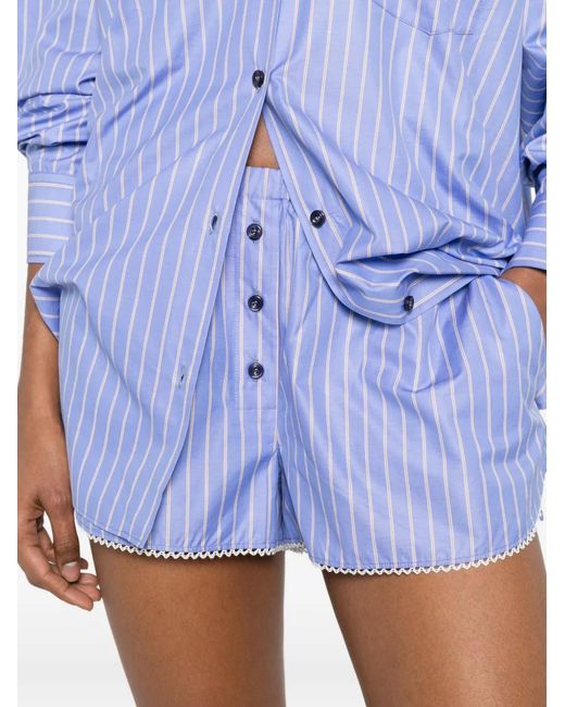 ANDAMANE Blue Arabella Striped Buttoned Shorts