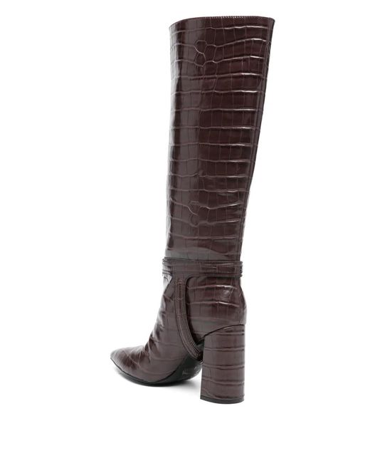 Twinset Brown Croc-Embossed Knee-High Leather Boots
