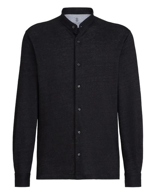 Brunello Cucinelli Blue Mandarin-Collar Shirt for men