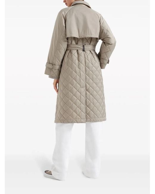 Brunello Cucinelli Natural Quilted Midi Padded Coat