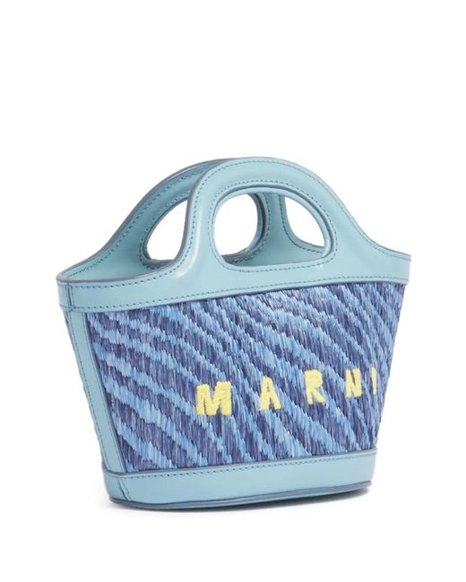 Marni Blue Raffia-Effect Tropicalia Micro Bag