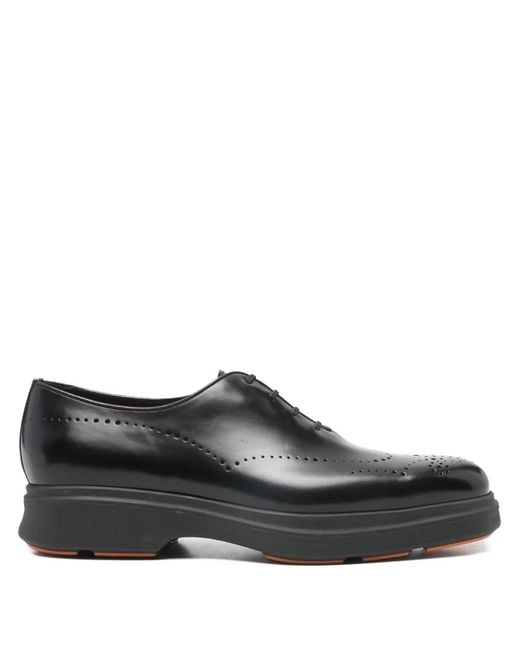 Santoni Black Brogue Shoes for men