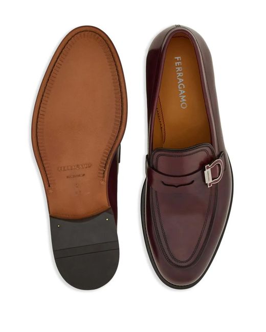 Ferragamo Brown Gancini-Plaque Leather Mocassins for men