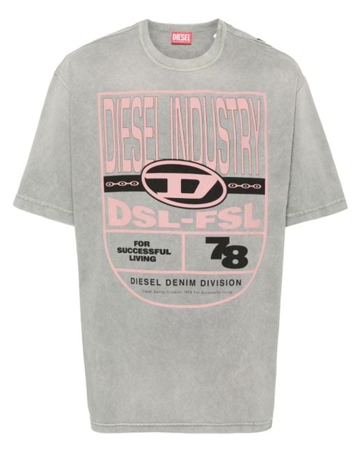 T-shirt en coton à logo imprimé DIESEL pour homme en coloris Gray