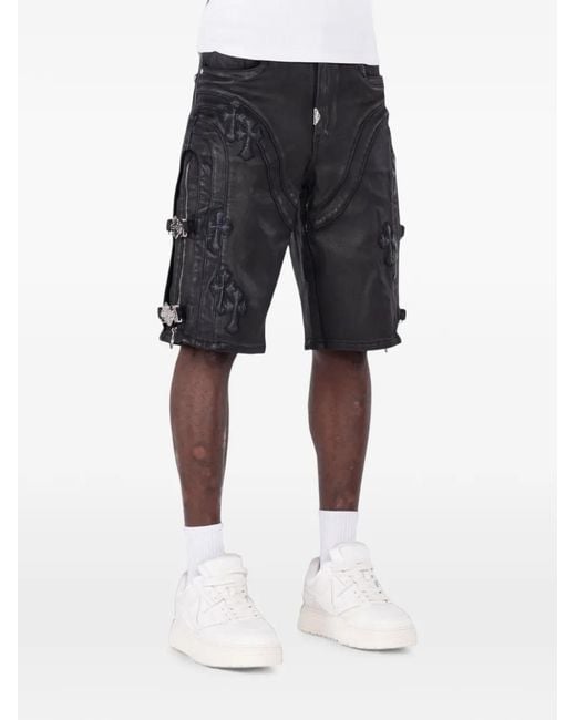 GUAPI Gray Appliqué-Detail Buckled Shorts for men