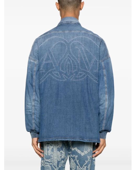 McQueen Blue Seal-Embroidered Denim Jacket for men