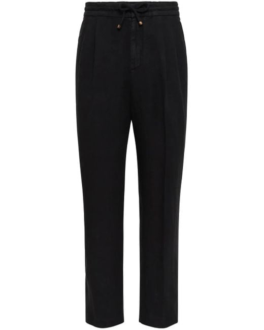 Brunello Cucinelli Black Linen Trousers for men
