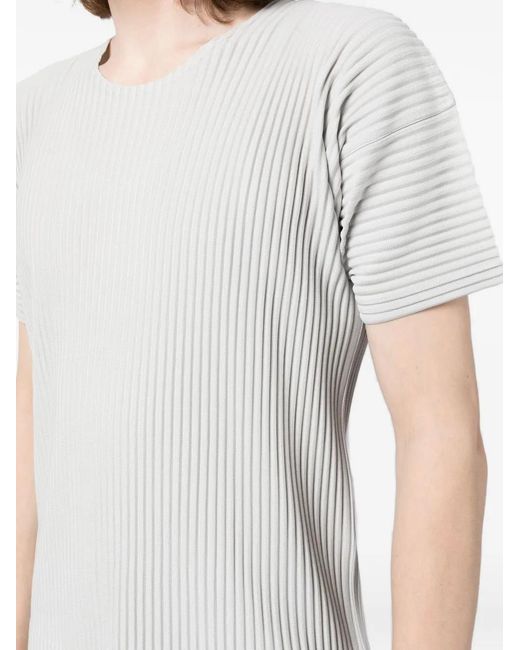 Homme Plissé Issey Miyake White Pleated Crew-Neck T-Shirt for men