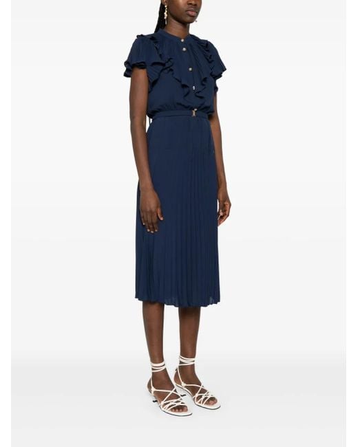 Nissa Blue Pleated Midi Dress