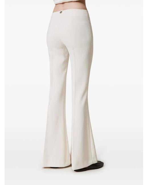Twinset White Pressed-Crease Flared Trousers