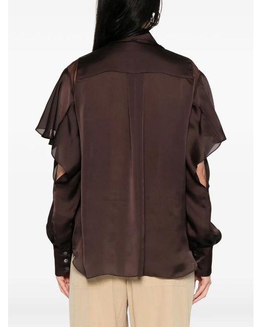 Sacai Brown Ruffled Panelled Shirt