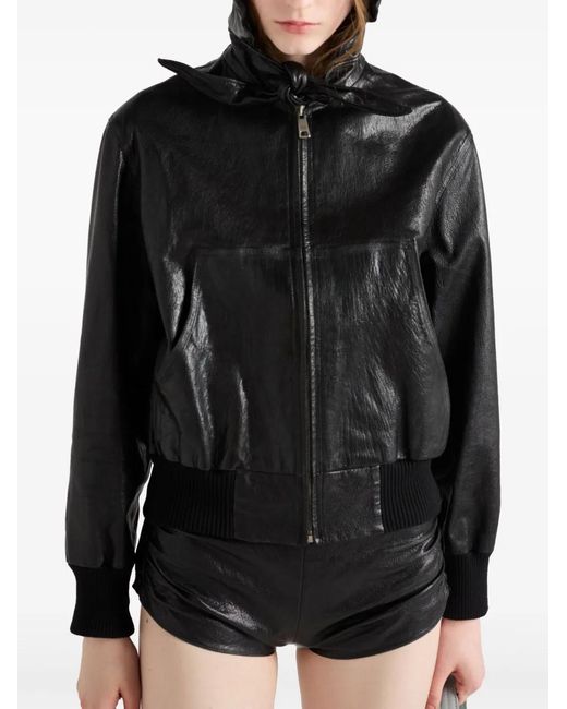 Prada Black Hooded Leather Jacket