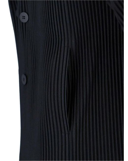Homme Plissé Issey Miyake Black Pleated Double-Breasted Blazer for men
