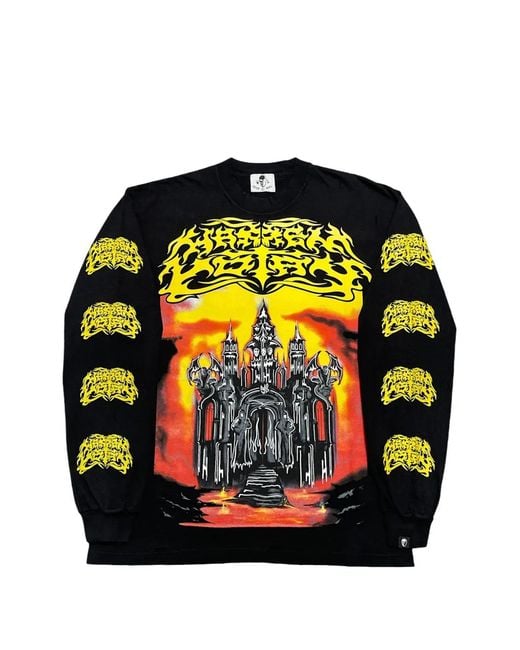 Warren Lotas Black Hell's Castle Printed Long-Sleeve T-Shirt for men