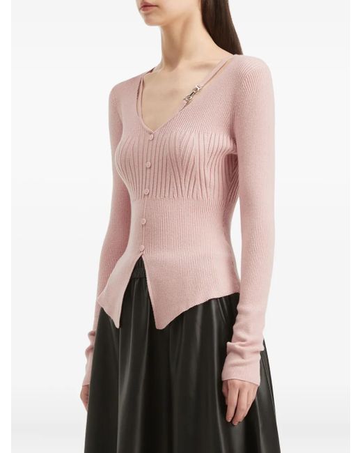 B+ AB Pink Button-Fastening Ribbed Cardigan