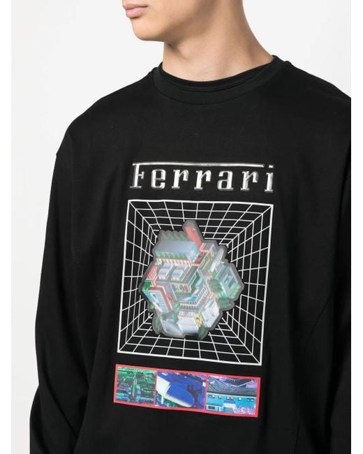Ferrari Black Graphic-Print Cotton Sweatshirt for men