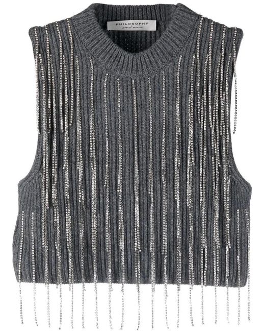 Philosophy Di Lorenzo Serafini Black Crystal-Fringe Vest Top