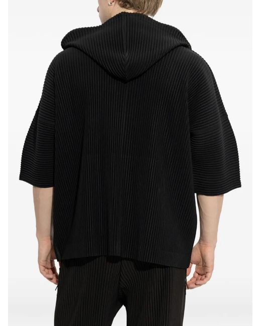 Homme Plissé Issey Miyake Black Pleated Short-Sleeve Hoodie for men