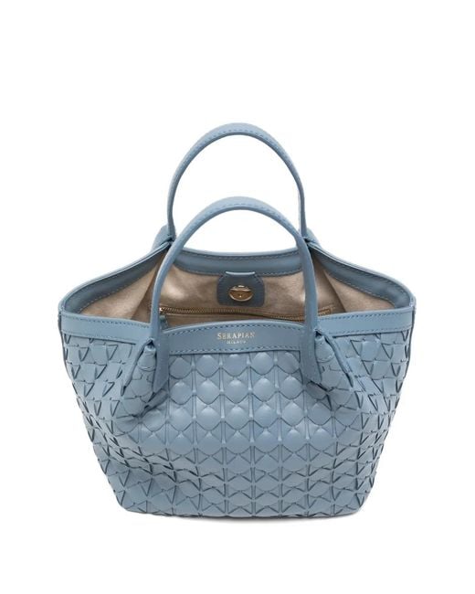 Serapian Blue Mini Secret Leather Tote Bag