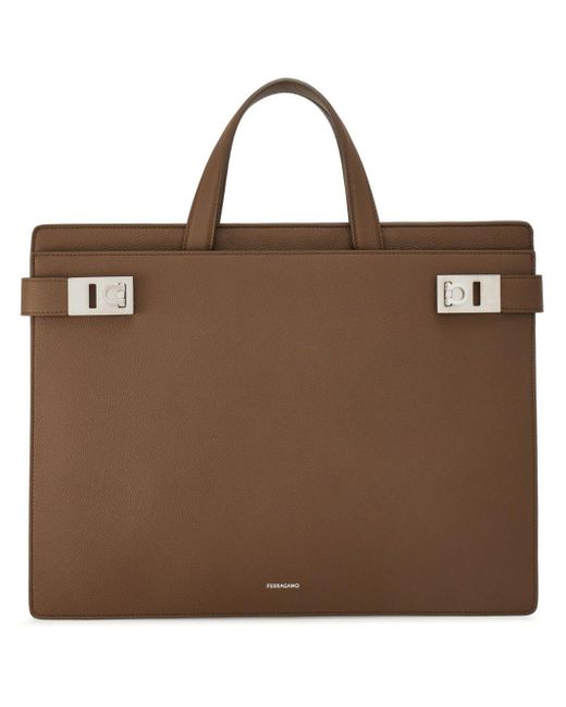 Ferragamo Brown Gancini-buckle Leather Briefcase for men