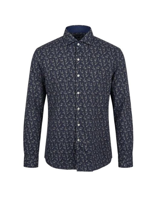 Xacus Blue Floral-Print Long-Sleeve Shirt for men