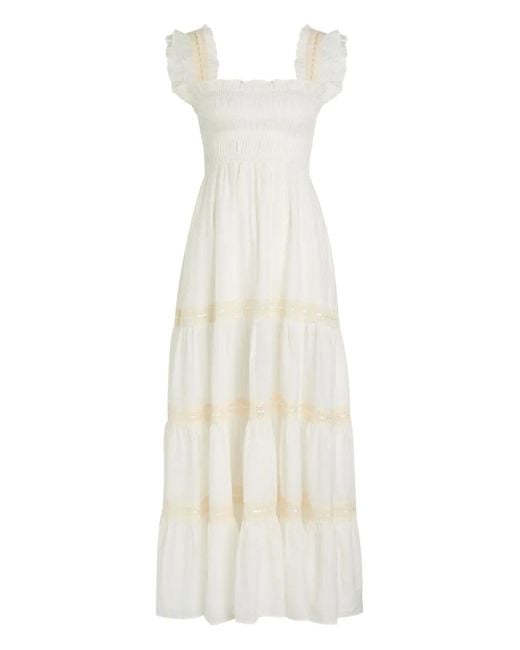 Rixo White Aubrie Ruffled Midi Dress