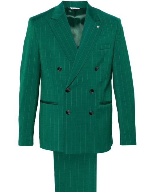 Manuel Ritz Green Pinstripe Double-breasted Suit for men