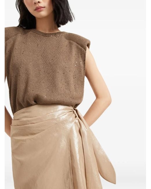 Brunello Cucinelli Natural Wrap Midi Skirt