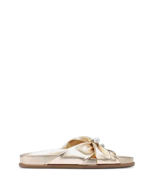 Jimmy Choo White Rafi Pearl-Embellished Leather Sandals