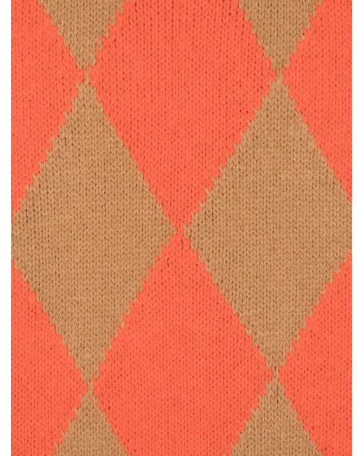 LaDoubleJ Orange Argyle-Pattern Knitted Scarf