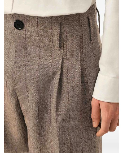 AMI Natural Striped Wool Two-Pleats Trousers for men