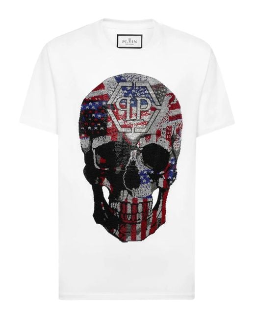 メンズ Philipp Plein スカルプリント Tシャツ White