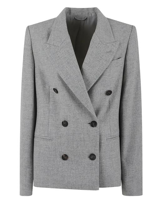 Brunello Cucinelli Gray Double-Breasted Wool Blazer